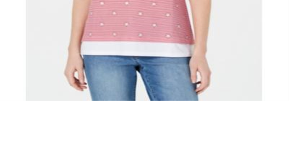 Karen Scott Women's Micro Stripes & Stars T-Shirt Red Size Petite Large