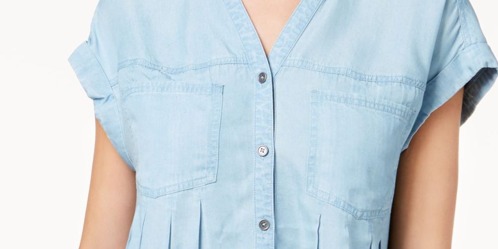 Style & Co Women's Pleated Cuffed Sleeve Top Blue Size Small