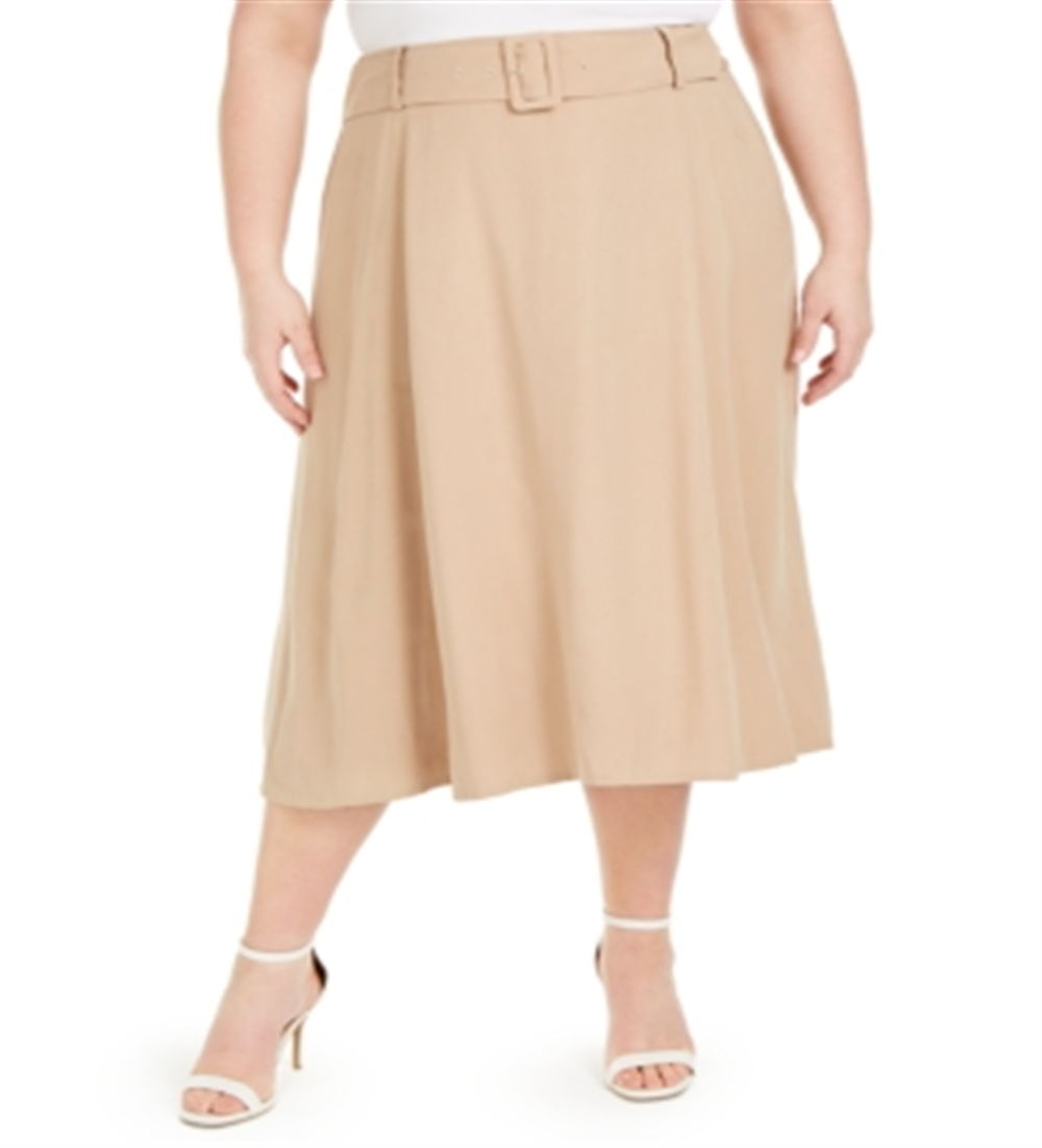 Alfani Women's Plus Belted Midi Skirt Brown Size 14W