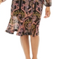 Thalia Sodi Women's Printed Surplice Peasant Dress Black Size Large