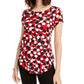 Alfani Women's Printed Round Hem T-Shirt Red Size Petite Medium