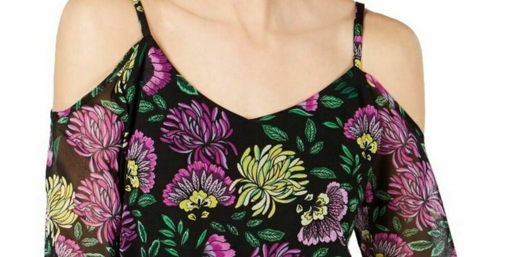 INC International Concepts Women's Floral V Neck Blouse Evening Top Black Size Petite Large