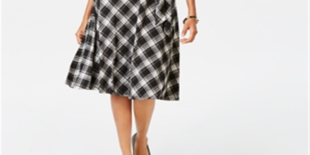 Charter Club Women's Plaid Fit & Flare Dress Black Size Petite XL