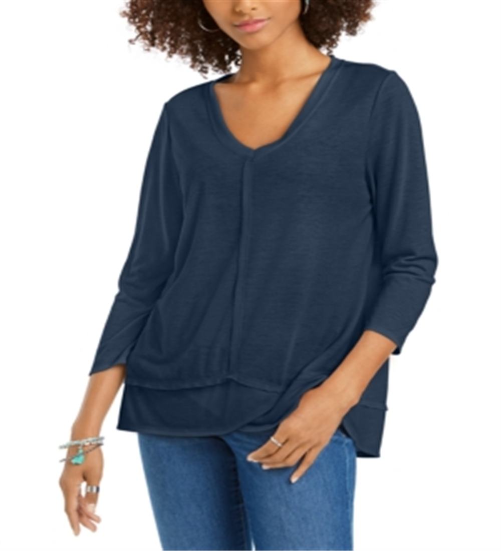 Style & Co Women's Seam Detail High Low Top Blue Size X-Small