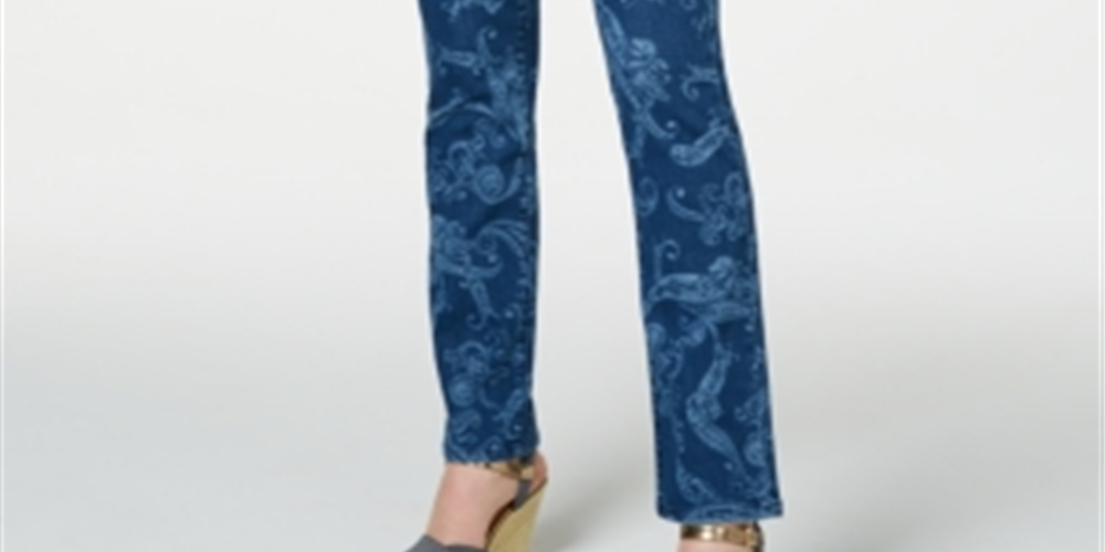 Charter Club Women's Printed Lexington Straight Leg Jeans Combo Blue Size 2 Petite