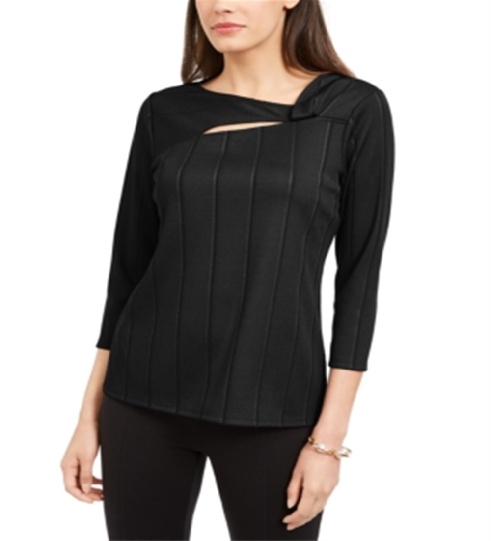 Alfani Women's Solid Twist Neck Top Black Petite Small