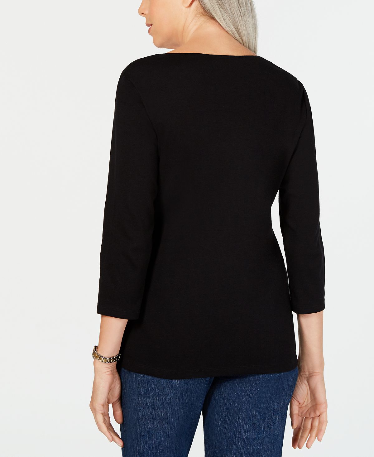 Karen Scott Women's Cotton Beaded Tee Black Size Petite Small