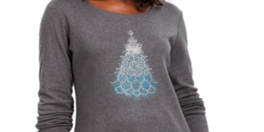 Karen Scott Women's Cotton Holiday-Print T-Shirt Charcoal Size X-Small