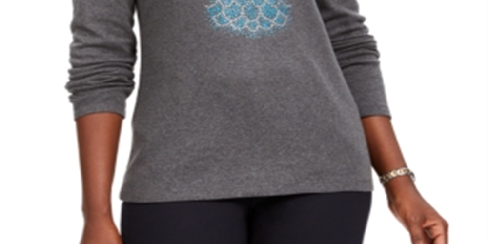 Karen Scott Women's Cotton Holiday-Print T-Shirt Charcoal Size X-Small