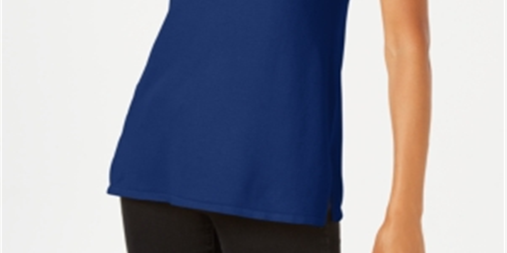 JM Collection Women's Sleeveless Mock Turtleneck Sweater Blue Size Medium