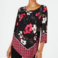 Alfani Women's Patched Border V Hem Top Black Size -Petite M