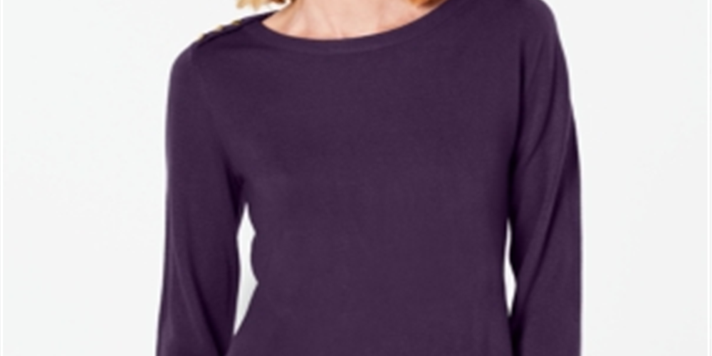 Karen Scott Women's Button Shoulder Sweater Purple Size Large