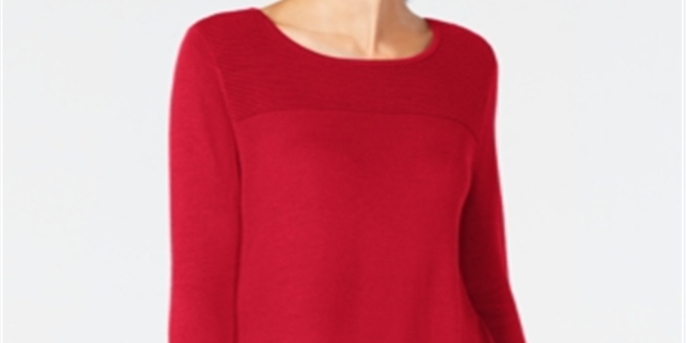 Alfani Women's Ribbed Tunic Sweater Red Size X-Small