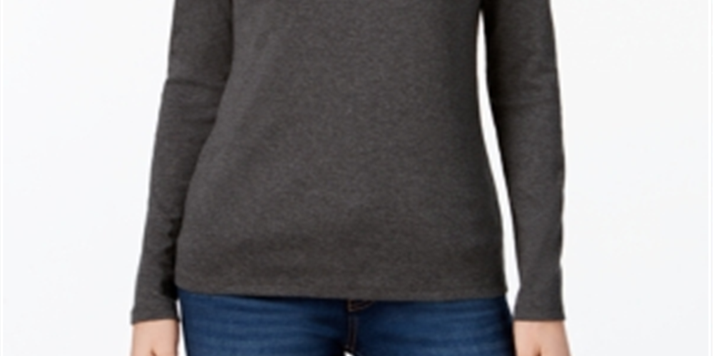 Charter Club Women's Pima Cotton Long Sleeve Top Gray Size XX-Large