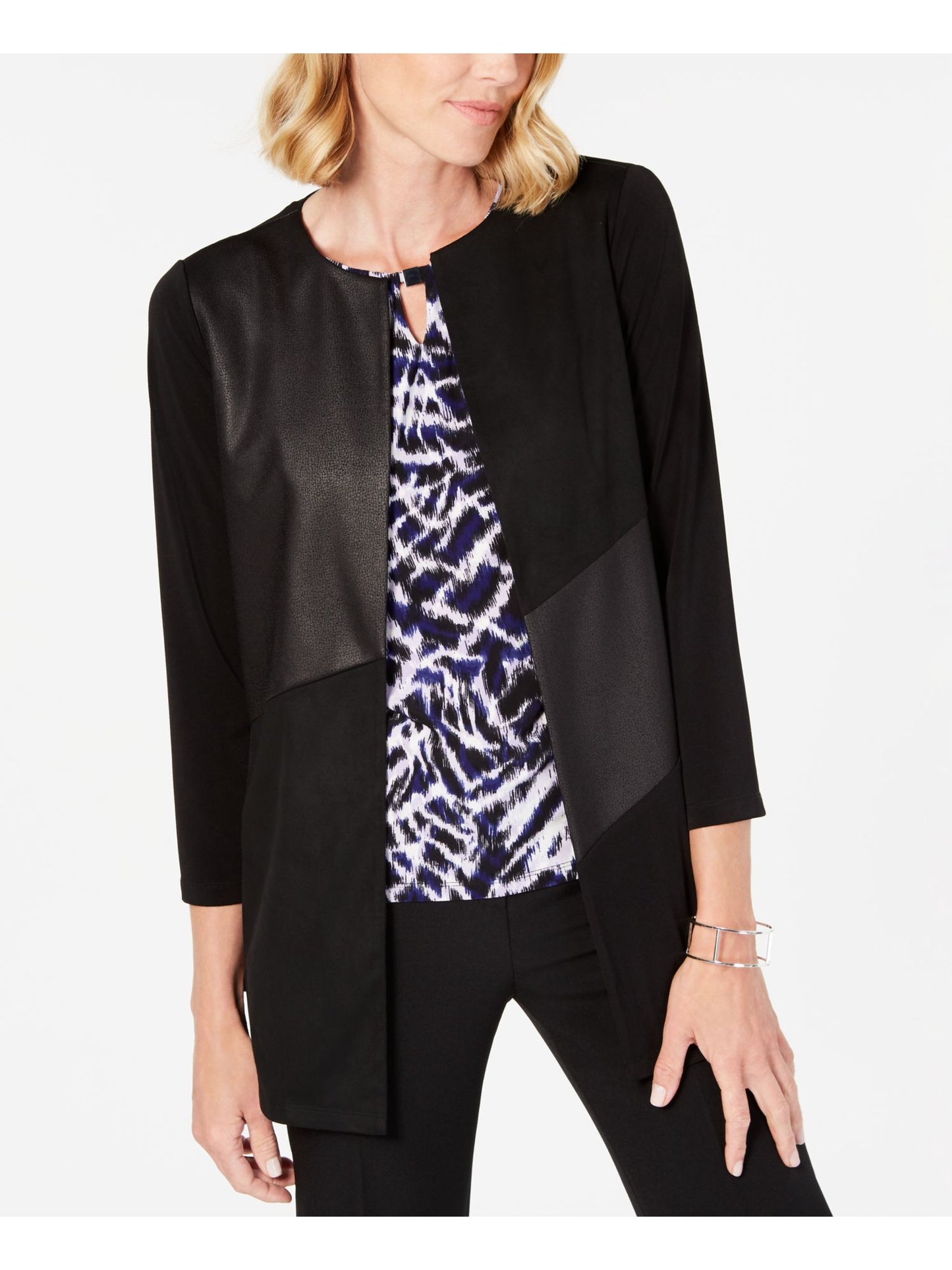 Kasper Women's 3/4 Sleeve Open Cardigan Sweater Black Size X-Small