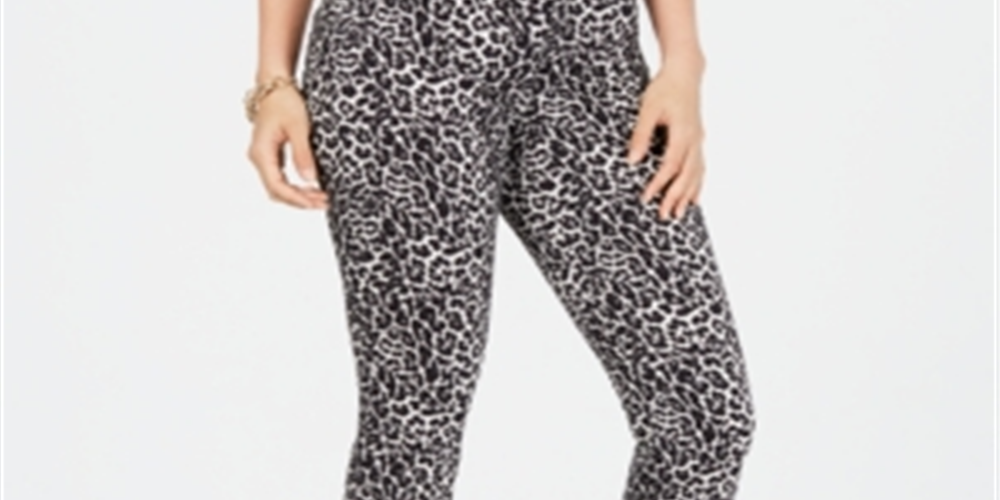 INC International Concepts Women's Leopard Skinny Jeans Gray Size 8