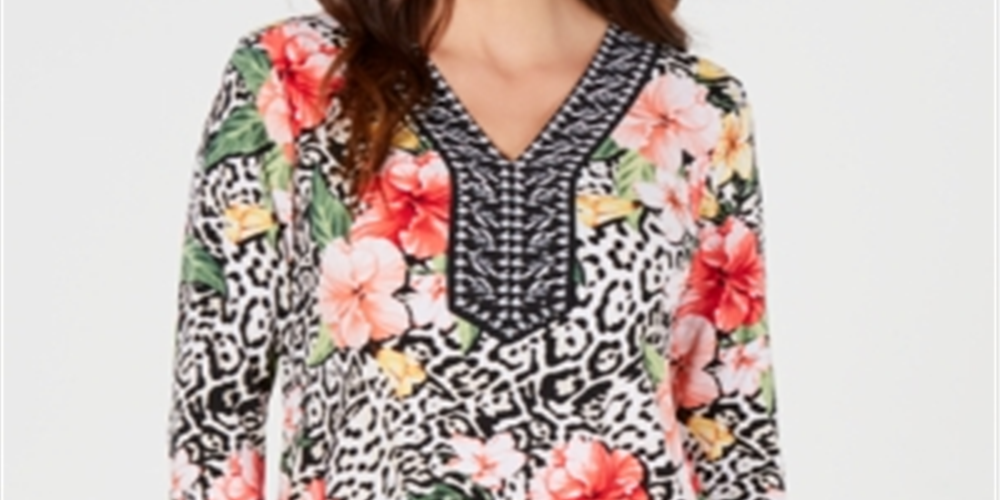 JM Collection Women's Embellished V Neck Tunic Mint Size XS