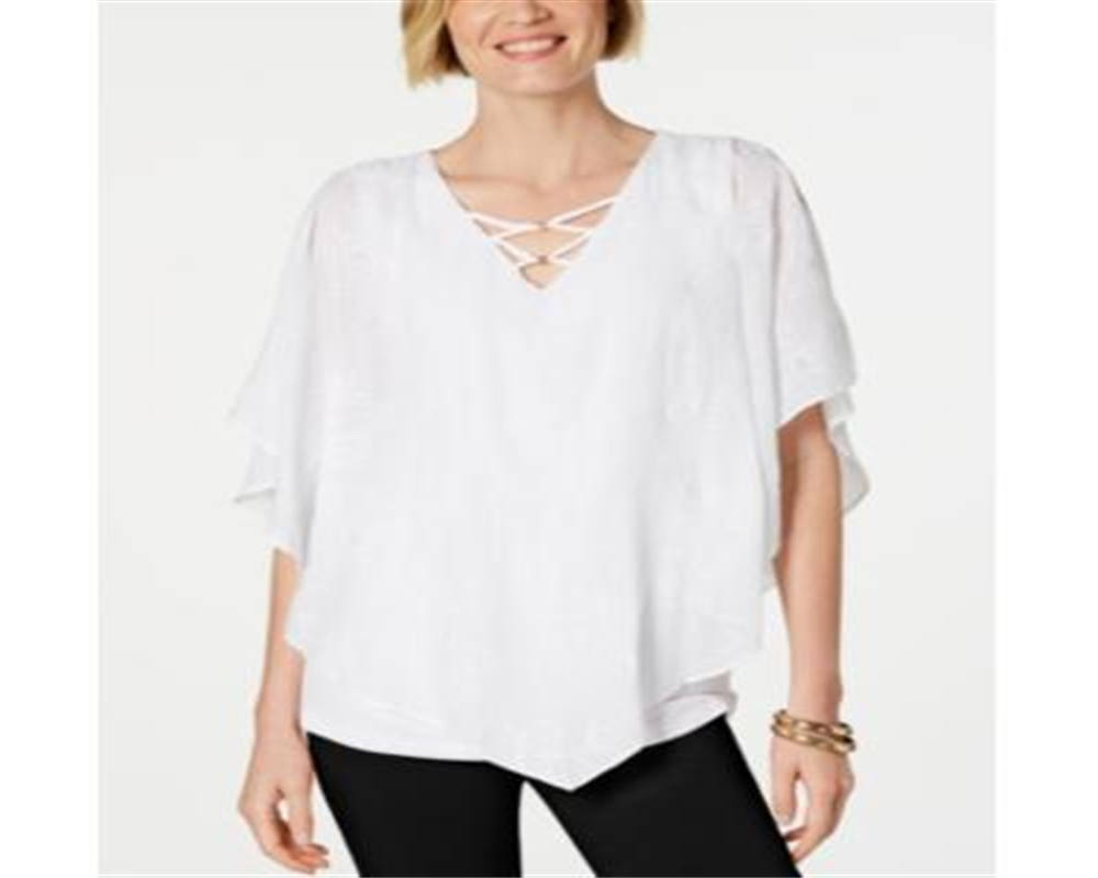 JM Collection Women's Embroidered Poncho Top White Size Petite XL