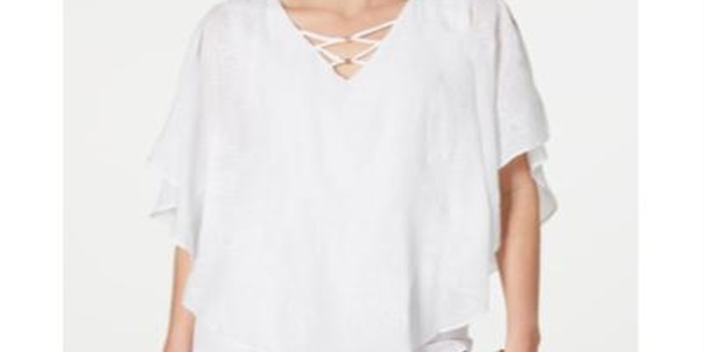 JM Collection Women's Embroidered Poncho Top White Size Petite XL
