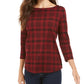 Charter Club Women's Pima Cotton Button Shoulder Print Top Red Size Petite Large