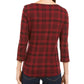 Charter Club Women's Pima Cotton Button Shoulder Print Top Red Size Petite Large