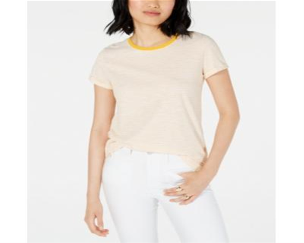 Maison Jules Women's Crewneck Ringer T-Shirt Yellow Size Medium