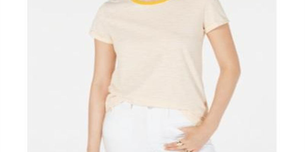 Maison Jules Women's Crewneck Ringer T-Shirt Yellow Size Medium