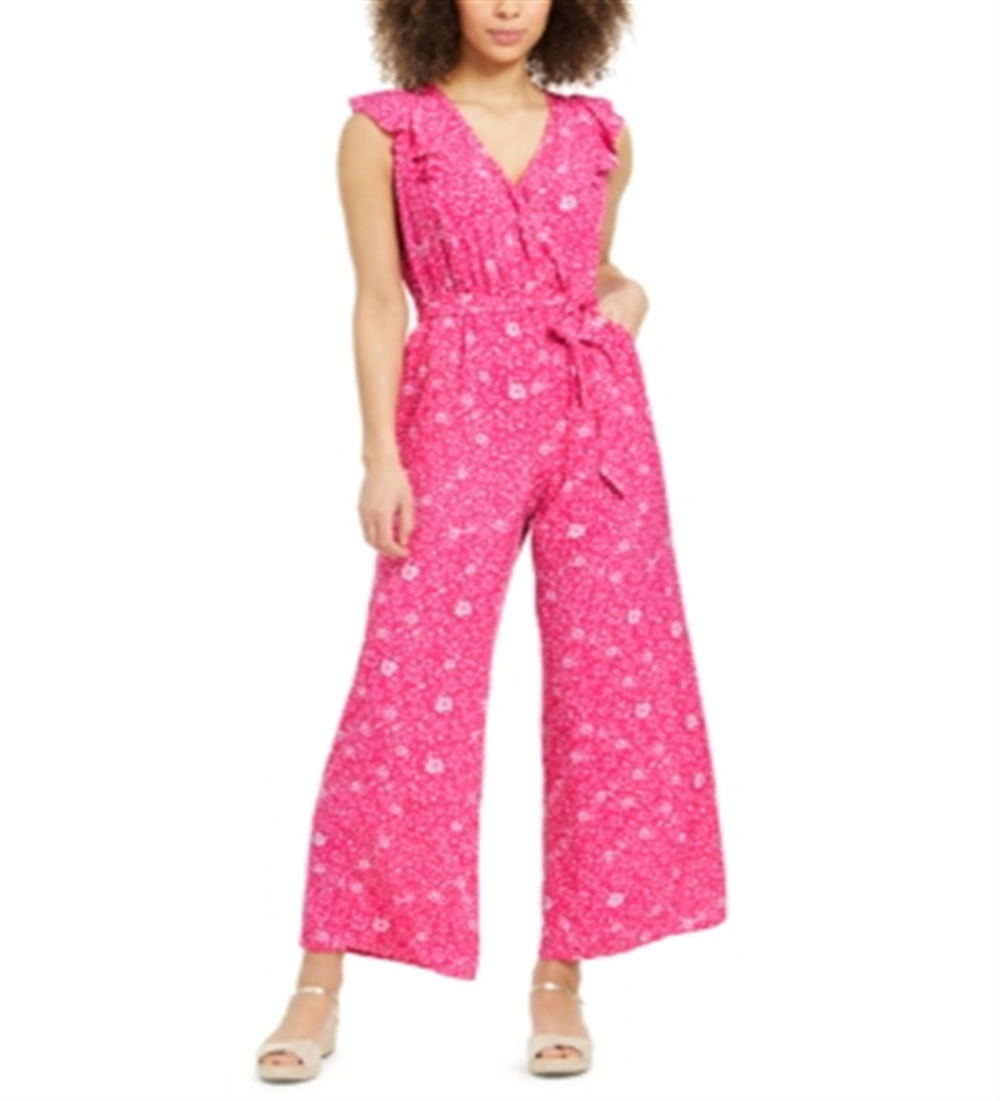 Charter Club Women's Printed Belted Jumpsuit Pink Size 6