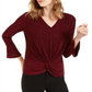 Alfani Women's Metallic Striped Knot Front Top Red Size Petite Medium