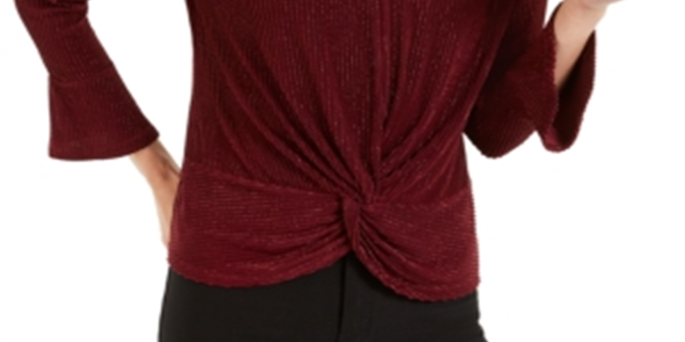 Alfani Women's Metallic Striped Knot Front Top Red Size Petite Medium
