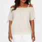 JM Collection Women's Smocked Off the Shoulder Gauze Top Brown Size Medium