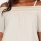JM Collection Women's Smocked Off the Shoulder Gauze Top Brown Size Medium