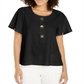 Alfani Women's Button Front Flutter Sleeve Top Black Size Petite L