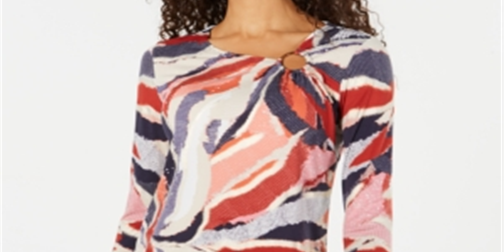 JM Collection Women's Printed Asymmetrical Top Red Multi Size Petite S