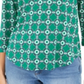 Charter Club Women's Printed 3/4 Sleeve Top Green Petite Medium