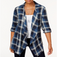 Style & Co Women's Cotton Open Front Plaid Completer Blue Size X-Large