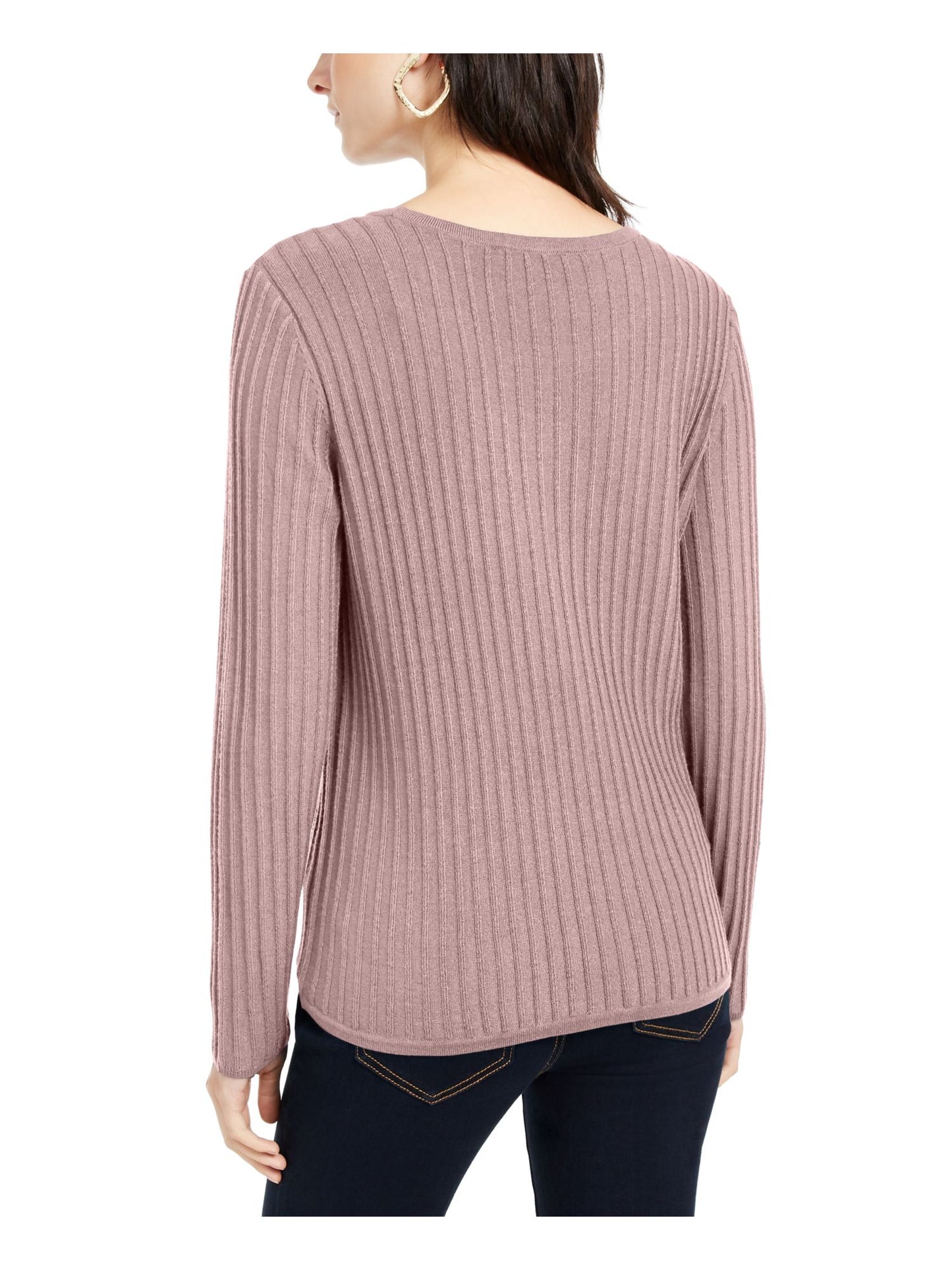 INC International Concepts Women's Textured Tie Long Sleeve Jewel Neck Blouse Pink Size Medium