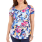 JM Collection Women's Printed Cold Shoulder Top Blue Size X-Small