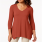 JM Collection Women's V Neck Handkerchief Hem Top Red Size Medium