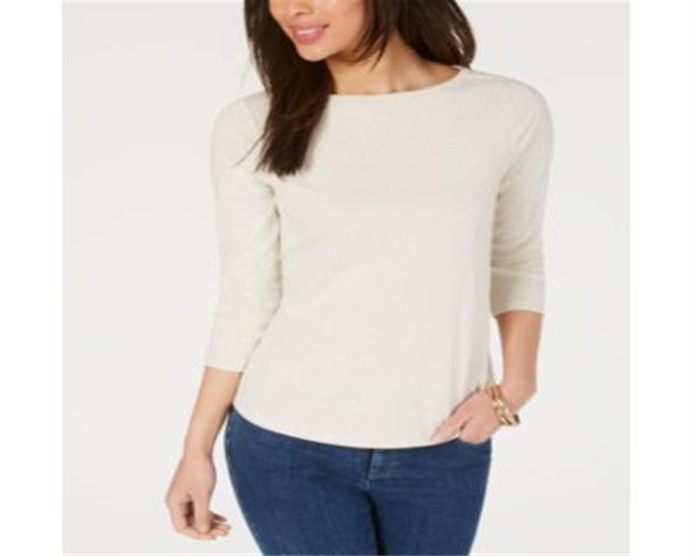 Charter Club Women's Pima Cotton Button Shoulder Top Oat Size Petite S/M