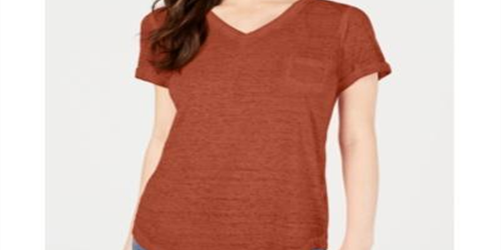 Style & Co Women's Burnout V Neck T-Shirt Cider Orange Size Petite L