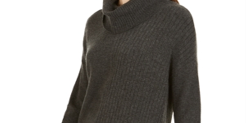 Style & Co Women's Ribbed Turtleneck Sweater Gray Size Petite L