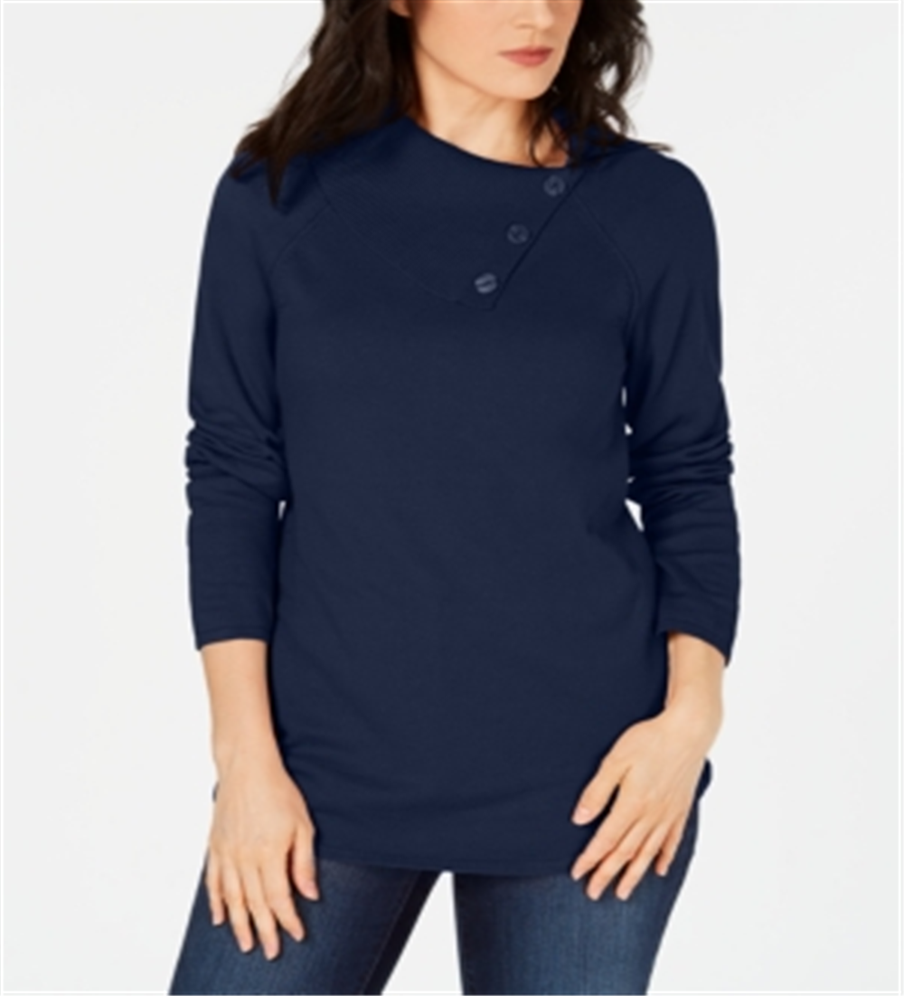 Karen Scott Women's Cotton Envelope Neck Sweater Blue Size X-Small
