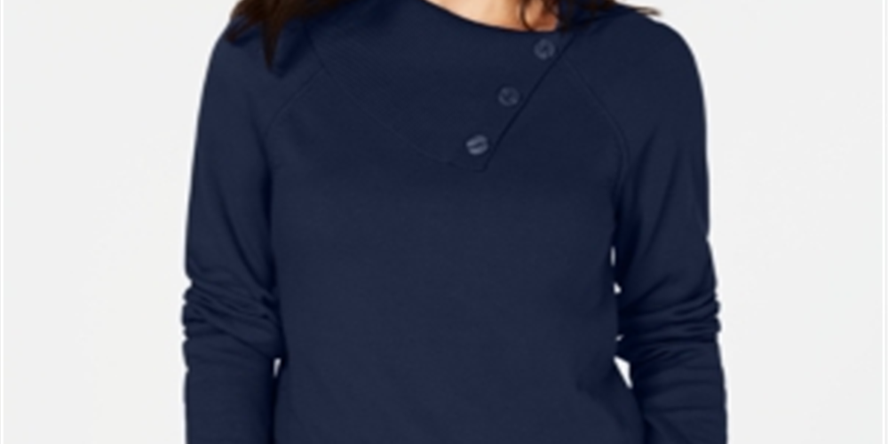 Karen Scott Women's Cotton Envelope Neck Sweater Blue Size X-Small