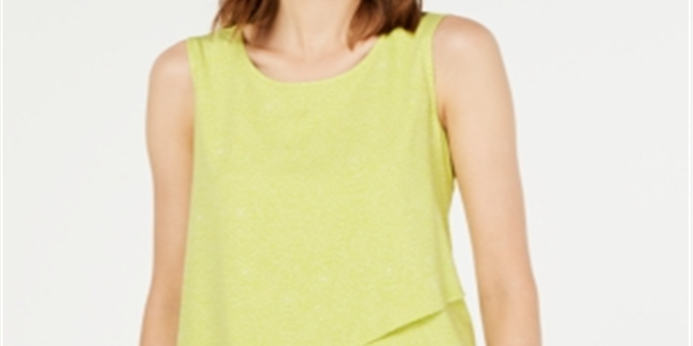 Alfani Women's Asymmetrical Overlay Top Green Size Petite L