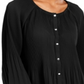 NY Collection Women's Pleated Button Front Bell Sleeve Top Black Size Petite Medium