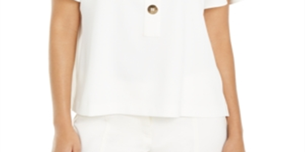 Alfani Women's Button Neck Flutter Sleeve Top White Size Large