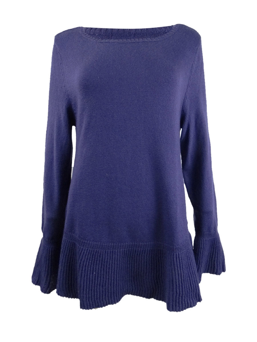 Style & Co Women's Ruffle Hem Knit Sweater Purple Size Petite Large