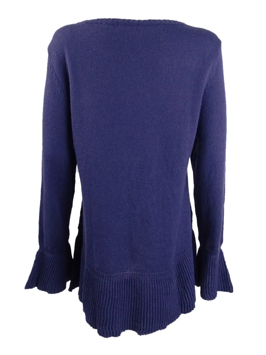 Style & Co Women's Ruffle Hem Knit Sweater Purple Size Petite Large