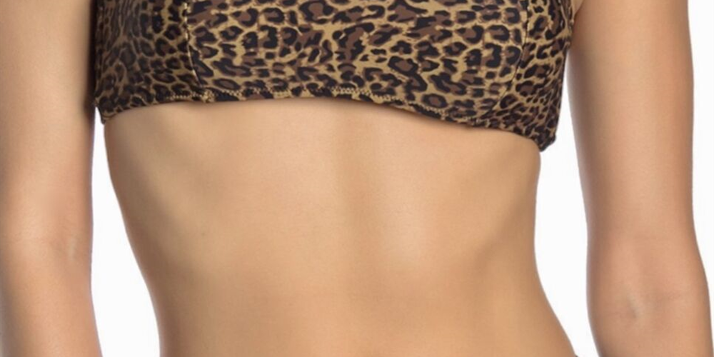 Kendall & Kylie Women's Leopard Print Bandeau Hi Waist Brown Size Large